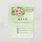 ピンクの花と緑の背景 出欠カード (正面/裏面)