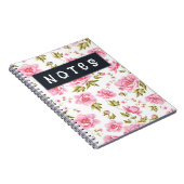 ピンクの花と緑の花の花葉柄 ノートブック (右側)