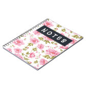 ピンクの花と緑の花の花葉柄 ノートブック (左側)