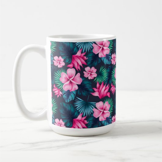 ピンクの花と緑の葉のパターン-79066 コーヒーマグカップ (左)