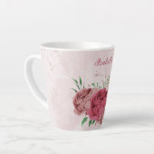 ピンクの花と緑の葉 カフェラテマグ (左アングル)