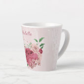 ピンクの花と緑の葉 カフェラテマグ (右アングル)