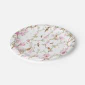 ピンクの花と緑の葉 ペーパープレート (アングル)