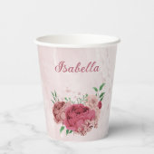 ピンクの花と緑の葉 紙コップ (裏面)