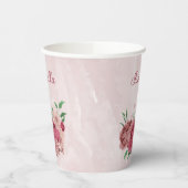 ピンクの花と緑の葉 紙コップ (左)
