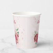 ピンクの花と緑の葉 紙コップ (右)