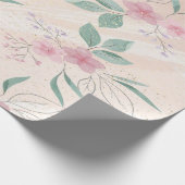 ピンクの花と緑離れの花 | モダンフローラ ラッピングペーパー (角)