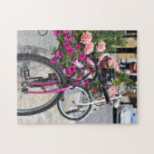 ピンクの花と自転車Islington London UK ジグソーパズル (横)
