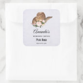 ピンクの花と茶色の女性のカーボーイハットろうそくビジネス スクエアシール (バッグ)