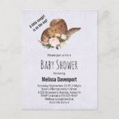 ピンクの花と茶色の女性のカーボーイハット赤ちゃんシャワー インビテーションポストカード (正面)