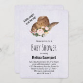 ピンクの花と茶色の女性のカーボーイハット赤ちゃんシャワー 招待状 (正面/裏面)