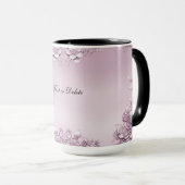 ピンクの花と葉のマグカップ マグカップ (正面右)