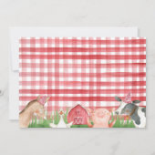 ピンクの花と葉の農場の動物の誕生日 招待状 (裏面)