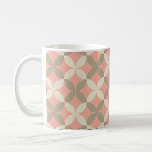 ピンクの花と葉灰色のパターン（の模様が）ある花 コーヒーマグカップ (左)
