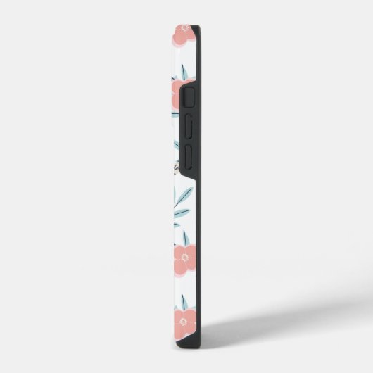 ピンクの花と葉花 iPhoneケース (左側面)