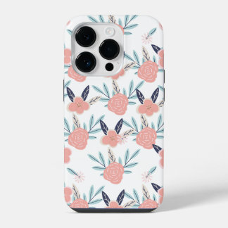 ピンクの花と葉花 iPhone 14 PROケース