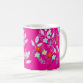ピンクの花と葉 コーヒーマグカップ (正面右)