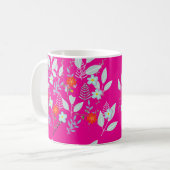 ピンクの花と葉 コーヒーマグカップ (正面左)