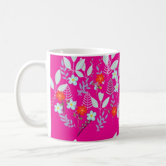 ピンクの花と葉 コーヒーマグカップ (左)