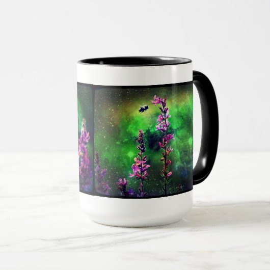 ピンクの花と蜂の世界 マグカップ (正面右)