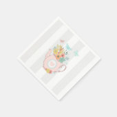 ピンクの花と蝶々のティーポット スタンダードカクテルナプキン (角)