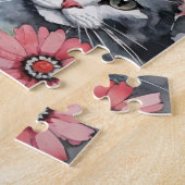 ピンクの花と蝶がかわいい猫 ジグソーパズル (側面)