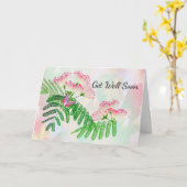 ピンクの花と蝶が元気にカードを手に カード (黄色い花)