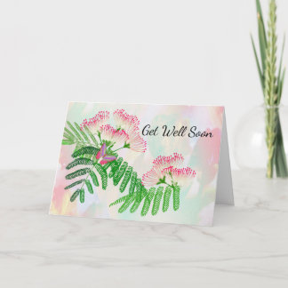 ピンクの花と蝶が元気にカードを手に カード