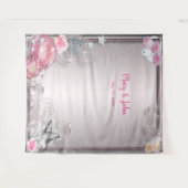 ピンクの花と蝶のウェディングバックドロップ タペストリー (正面(横))