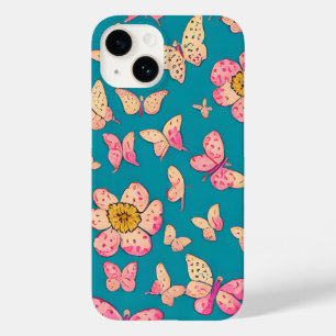 ピンクの花と蝶のパターンの背景 Case-Mate iPhone 14ケース