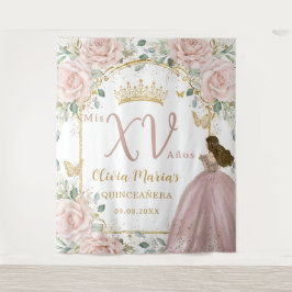 ピンクの花と蝶のプリンセス・キンセañera タペストリー
