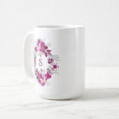 ピンクの花と蝶のマグカップ コーヒーマグカップ (正面左)