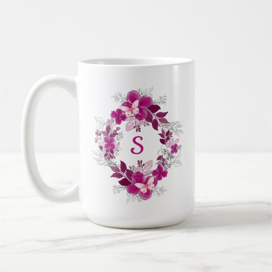 ピンクの花と蝶のマグカップ コーヒーマグカップ (左)