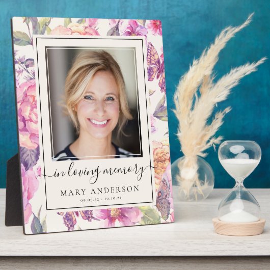 ピンクの花と蝶の写真記念プレート フォトプラーク (側面)