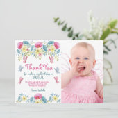 ピンクの花と蝶の写真 誕生日 サンキューカード (スタンド正面)