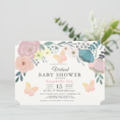 ピンクの花と蝶の女の子のバーチャルベビーシャワー 招待状 (スタンド正面)