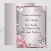 ピンクの花と蝶の披露宴カード 招待状 (正面/裏面)