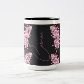 ピンクの花と蝶セラミックマグカップ ツートーンマグカップ (中央)