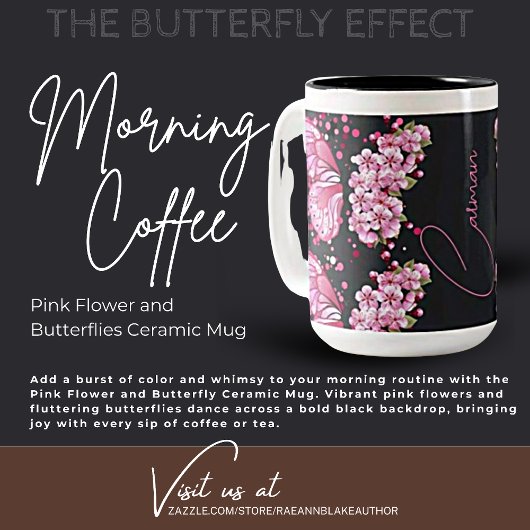 ピンクの花と蝶セラミックマグカップ ツートーンマグカップ