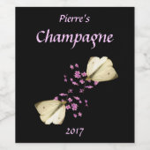 ピンクの花と蝶フローラワインラベル ワインラベル (シングルラベル)