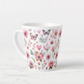 ピンクの花と蝶 カフェラテマグ (左アングル)