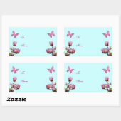 ピンクの花と蝶 長方形シール (シート)