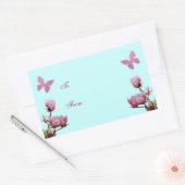 ピンクの花と蝶 長方形シール (封筒)