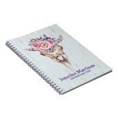 ピンクの花と角を持つ牛スカル ノートブック (右側)