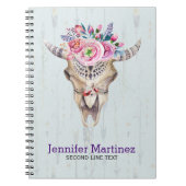 ピンクの花と角を持つ牛スカル ノートブック (正面)