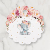 ピンクの花と象のベビーシャワーの誕生日 フェイバータグ (裏面)