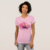 ピンクの花と贅沢なゴールドの水彩画フェミニン Tシャツ (正面フル)