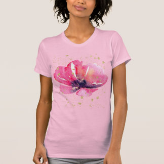 ピンクの花と贅沢なゴールドの水彩画フェミニン Tシャツ