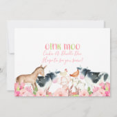 ピンクの花と農場の写真を使った誕生日招待状 招待状 (裏面)