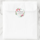 ピンクの花と金の幾何学的ステッカー洗礼 ラウンドシール (バッグ)